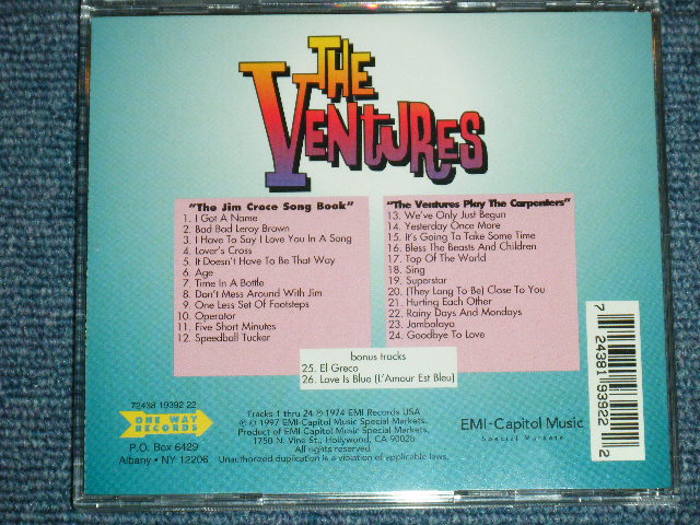 画像: THE VENTURES - THE JIM CROCE SONG BOOK + PLAY THE CARPENTERS  ( 2 in 1+ BONUS TRACK ) / 1997 US Used   CD 