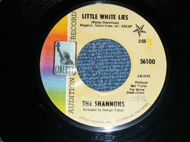 画像1: THE SHANNONS ( PRODUCED  by MEL TAYLOR of The VENTURES ) - LITTLE WHITE LIE ( SMALL SIZE FATS TITLE LOGO : MINT/MINT ) / 1968 US ORIGINAL Audition Label Promo 7"SINGLE