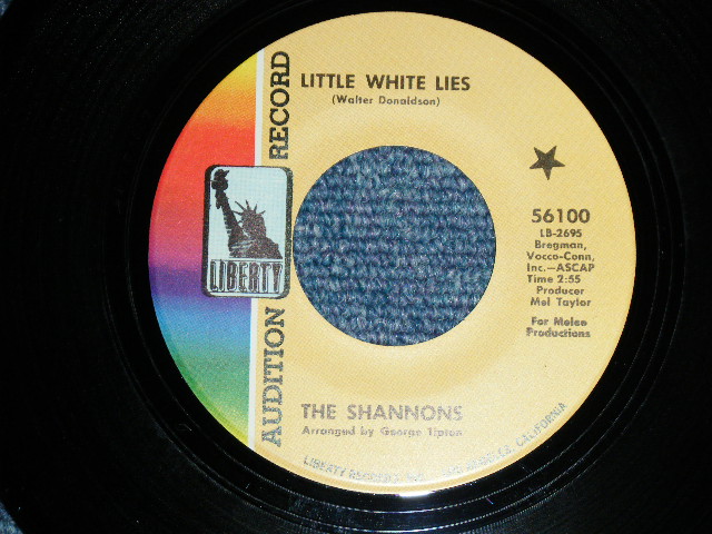 画像: THE SHANNONS ( PRODUCED  by MEL TAYLOR of The VENTURES ) - LITTLE WHITE LIE ( SMALL SIZE THIN TITLE LOGO : MINT/MINT ) / 1968 US ORIGINAL Audition Label Promo 7"SINGLE