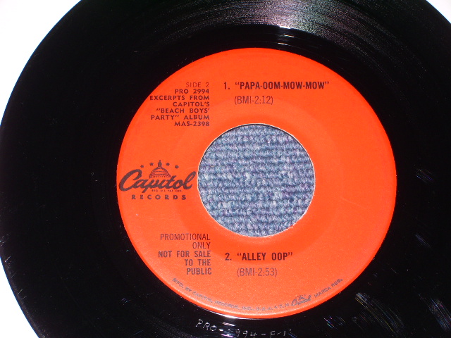 画像: THE BEACH BOYS - EXCERPTS FROM CAPITOL'S " BEACH PARTY" ALBUM  / 1965 US  PROM ONLY   7"4 cuts EP 