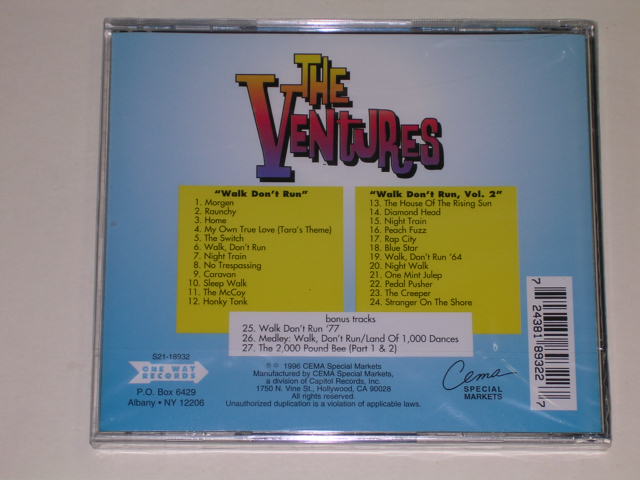 画像: THE VENTURES - WALK DON'T RUN + WALK DON'T RUN VOL.2  ( 2 in 1+ BONUS TRACK ) / 1996 US SEALED   CD 