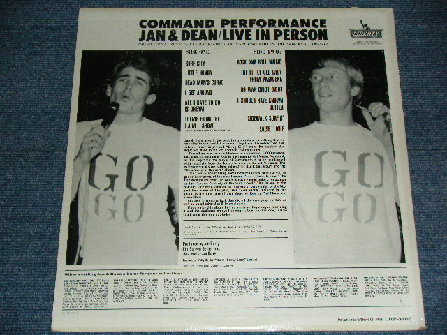 画像: JAN & DEAN - COMMAND PERFORMANCE : LIVE IN PERSON  ( Ex++/MINT- )  / 1965 US ORIGINAL MONO   LP 