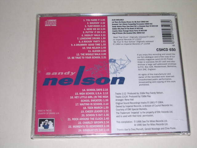 画像: SANDY NELSON - BEAT THAT DRUM + BE TRUE TO YOUR SCHOOL ( 2 in 1 ) / 1996 UK ORIGINAL SEALED  CD 