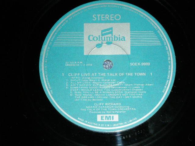 画像: CLIFF RICHARD- LIVE AT TALK OF THE TOWN  / 1970 AUSTRALIA  ORIGINAL STEREO Used LP 