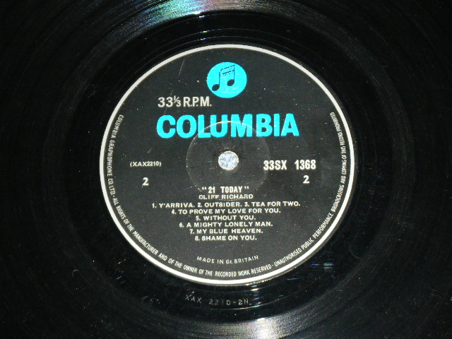 画像: CLIFF RICHARD with THE SHADOWS   -  21 TODAY ( Ex++/Ex+++ )  / 1962?  UK ORIGINAL 2nd Press "BLUE COLUMBIA Label" Used  MONO LP 