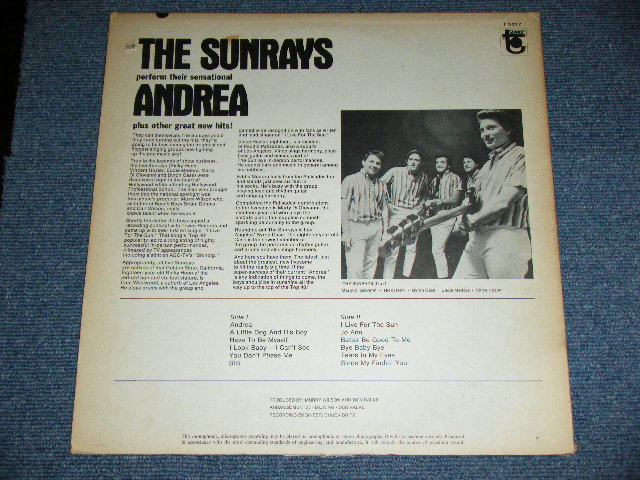 画像: The SUNRAYS - ANDREA  ( MONO : T1-5017-D1/T2-5017-D1 Hand Writings Ex+/Ex+++ ) / 1966 US ORIGINAL MONO  LP