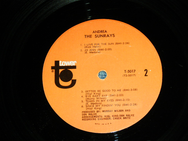 画像: The SUNRAYS - ANDREA  ( MONO : T1-5017-D1/T2-5017-D1 Hand Writings Ex/Ex+,Ex- ) / 1966 US ORIGINAL MONO  LP