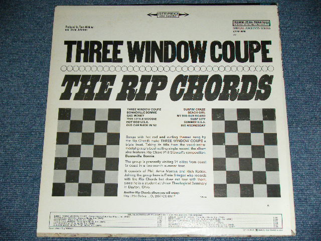 画像: THE RIP CHORDS - THREE WINDOW COUPE ( Matrix # 1H/1H ; Ex+/Ex++ )   / 1969? US ORIGINAL RECORD CLUB RELEASE  STEREO Used LP 