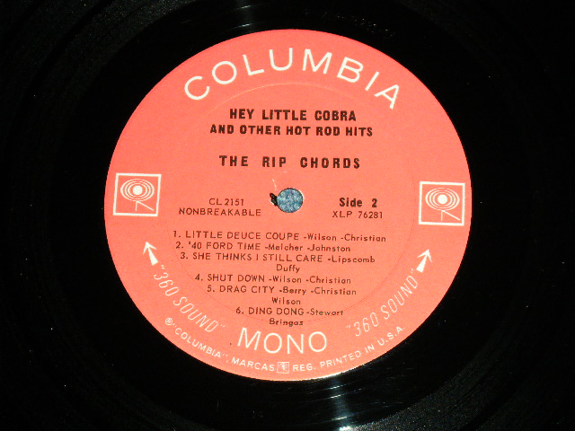 画像: THE RIP CHORDS - HEY LITTLE COBRA  (Matrix # 1E/1K)(Ex+/Ex+++) / 1964 US AMERICA ORIGINAL 2nd Press "360 Sound Label" MONO Used LP 