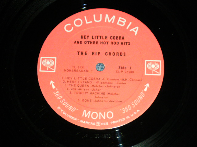 画像: THE RIP CHORDS - HEY LITTLE COBRA  (Matrix # 1E/1K)(Ex+/Ex+++) / 1964 US AMERICA ORIGINAL 2nd Press "360 Sound Label" MONO Used LP 