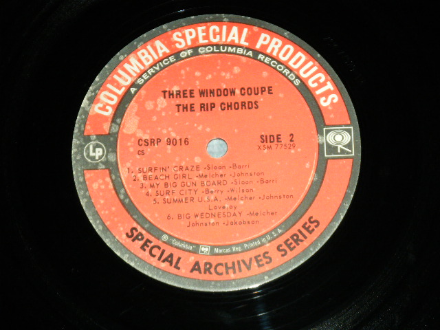 画像: THE RIP CHORDS - THREE WINDOW COUPE ( Matrix # 1H/1H ; Ex+/Ex++ )   / 1969? US ORIGINAL RECORD CLUB RELEASE  STEREO Used LP 