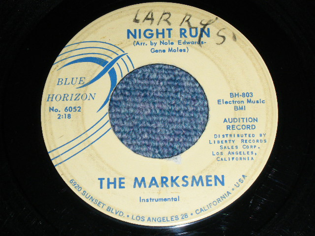 画像1: THE MARKSMEN ( NOKIE EDWARDS & DON WILSON? of  THE VENTURES ) - NIGHT RUN ( AUDITION Label PROMO / Matrix # BH-803 1  /BH-804 1 Rare!!! TYPING STYLE Credit )  / 1960 US ORIGINAL AUDITION Label PROMO 7"45's Single