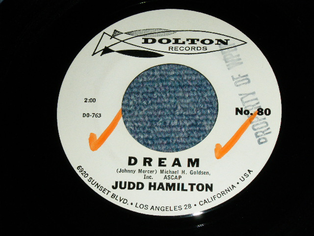画像1: JUDD HAMILTON  ( SURPORTED by THE VENTURES ) - DREAM ( Ex+++/Ex+++ ) / 1963 US ORIGINAL White Label PROMO Used 7"45's Single