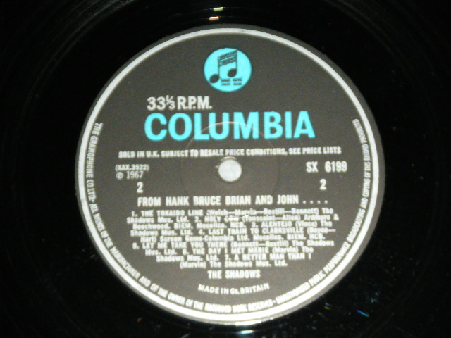 画像: THE SHADOWS - FROM HANK, BRUCE, BRIAN & JOHN ( Ex++/MINT- ) / 1967 UK ORIGINAL MONO 1st Press BLUE Columbia  Label Used  LP 