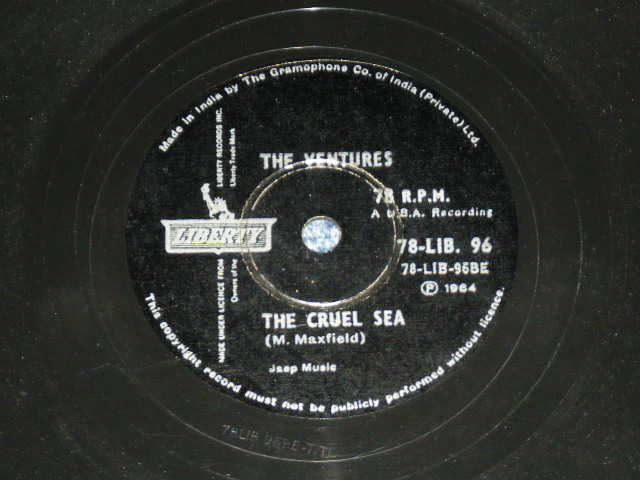 画像: THE VENTURES - WALK CON'T RUN '64 / THE CRUEL SEA  / 1964? INDIA ORIGINAL 78rpm SP 