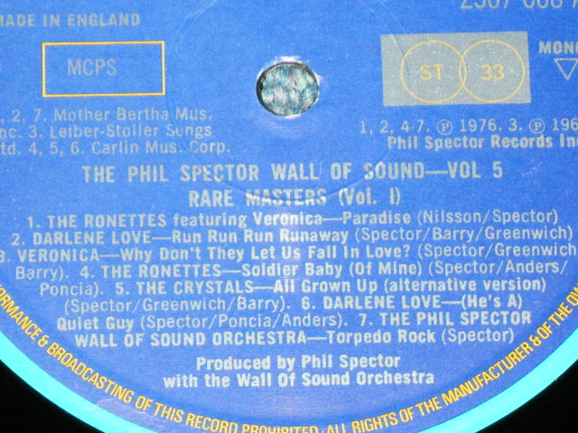 画像:  VA ( CRYSTALS+RONETTES+DARLENE LOVE+More ) - RARE MASTERS ( MINT-/ MINT )  / 1976  UK ENGLAND ORIGINAL Used LP 