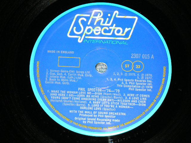 画像:  VA ( DION+JERRI BO KENO+NILSSON&CHER+KIM FOWLEY+DARLEN LOVE+More ) - PHIL SPECTOR 74/79  ( Ex++/ MINT- )  / 1979  UK ENGLAND ORIGINAL Used LP 