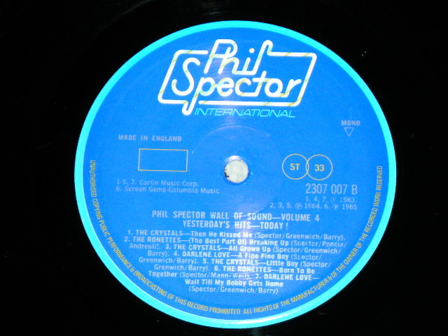 画像: VA ( CRYSTALS+RONETTES+DARLEN LOVE+BOB B.SOXX & THE BLUE JEANS+More )  - YESTERDAY HITS TODAY  PHIL SPECTOR WALL OF SOUND VOL.  ( Ex++/ MINT- )  / 1975  UK ENGLAND ORIGINAL MONO Used LP 