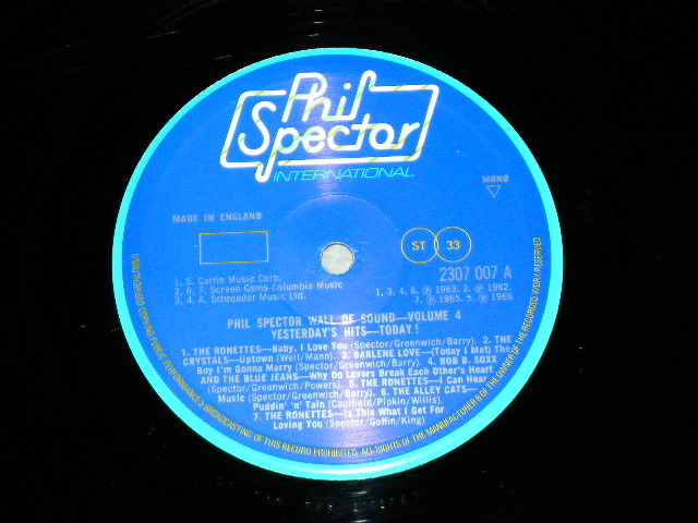 画像: VA ( CRYSTALS+RONETTES+DARLEN LOVE+BOB B.SOXX & THE BLUE JEANS+More )  - YESTERDAY HITS TODAY  PHIL SPECTOR WALL OF SOUND VOL.  ( Ex++/ MINT- )  / 1975  UK ENGLAND ORIGINAL MONO Used LP 