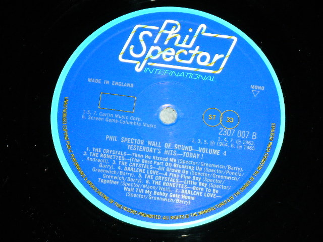 画像: VA ( CRYSTALS+RONETTES+DARLEN LOVE+BOB B.SOXX & THE BLUE JEANS+More )  - YESTERDAY HITS TODAY  PHIL SPECTOR WALL OF SOUND VOL.  ( Ex++,Ex+/ MINT- )  / 1975  UK ENGLAND ORIGINAL MONO Used LP 