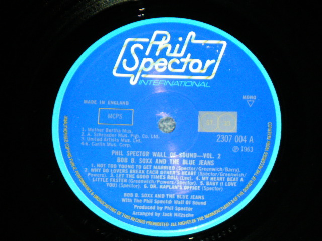 画像: BOB-B-SOXX snd The BLUE JEANS - ZIP-A-DEE DOO DAH : PHIL SPECTOR WALL OF SOUND VOL.2   ( Ex+/Ex+++)  / 1975  UK ENGLAND ORIGINAL MONO Used LP 