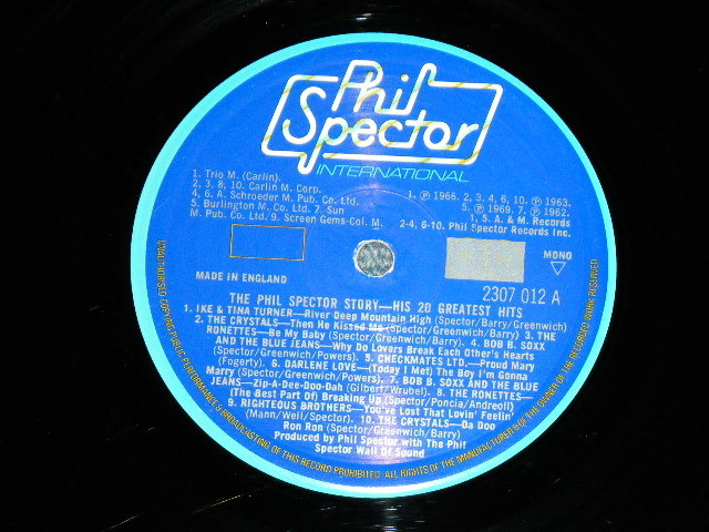 画像:  VA ( IKE & TINA TURNER+CRYSTALS+RONETTES+DARLEN LOVE+More ) - PHIL SPECTOR'S 20 GREATEST HITS ( Ex++/Ex+++)  / 1975  UK ENGLAND ORIGINAL MONO Used LP 