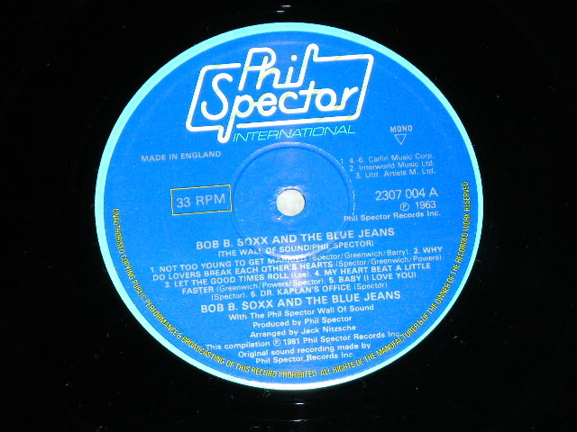 画像: BOB-B-SOXX snd The BLUE JEANS - ZIP-A-DEE DOO DAH : PHIL SPECTOR WALL OF SOUND VOL.2   ( Ex+++/MINT- )  / 1975  UK ENGLAND ORIGINAL MONO Used LP 