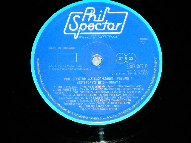 画像: VA ( CRYSTALS+RONETTES+DARLEN LOVE+BOB B.SOXX & THE BLUE JEANS+More )  - YESTERDAY HITS TODAY  PHIL SPECTOR WALL OF SOUND VOL.  ( Ex++/ MINT- )  / 1975  UK ENGLAND ORIGINAL MONO Used LP 