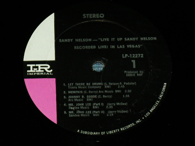 画像: SANDY NELSON ( with JERRY McGEE on Guitar ) -  LIVE IN LAS VEGAS ( BLACK with PINK & WHITE  label :  Ex+++/Ex++,Ex ) / 1964? US AMERICA RELEASE Version  STEREO Used  LP 