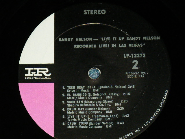 画像: SANDY NELSON ( with JERRY McGEE on Guitar ) -  LIVE IN LAS VEGAS ( BLACK with PINK & WHITE  label :  Ex+++/Ex++,Ex ) / 1964? US AMERICA RELEASE Version  STEREO Used  LP 