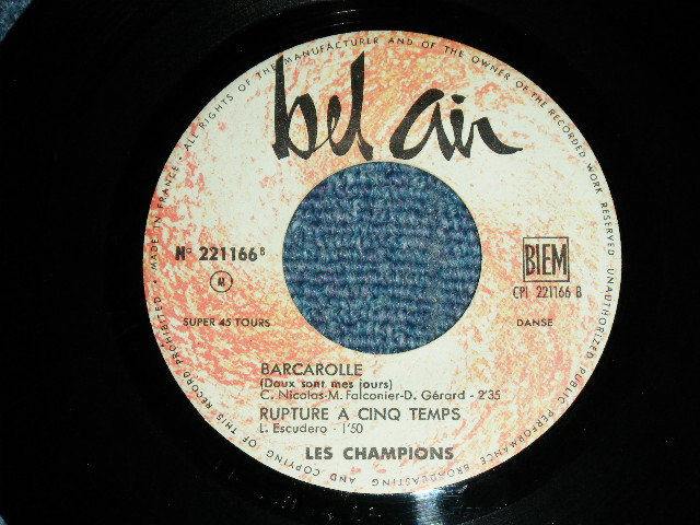 画像: LES CHAMPIONS -  INSTRUMENTAL ( Ex+++/Ex+++ )  / 1963 FRANCE FRENCH ORIGINAL Used 7" EP  With Picture Sleeve