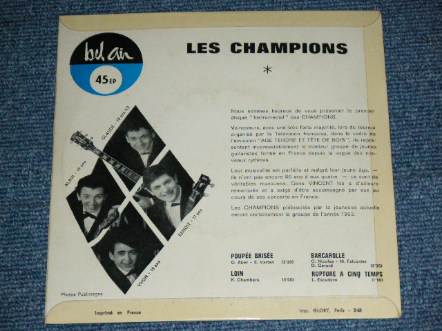 画像: LES CHAMPIONS -  INSTRUMENTAL ( Ex+++/Ex+++ )  / 1963 FRANCE FRENCH ORIGINAL Used 7" EP  With Picture Sleeve