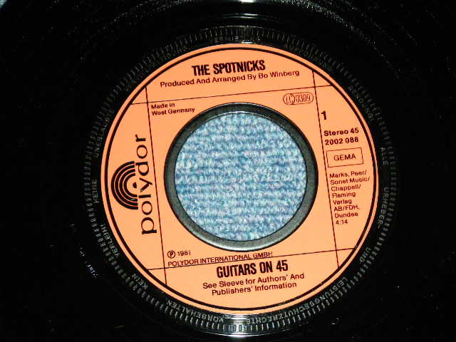 画像: SPOTNICKS, The -  GUITARS ON 45  ( Ex+++/MINT-  )  / 1981  WEST-GERMANY GERMAN   Used 7" Single  with PICTURE SLEEVE 