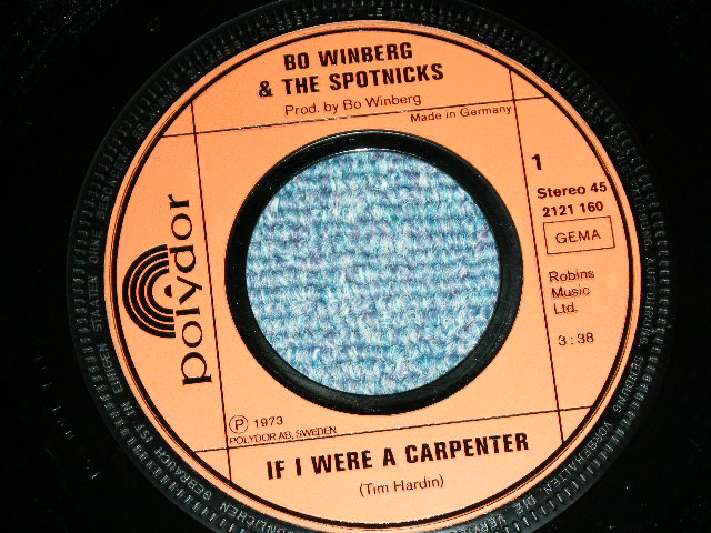 画像: BO WINBERG and The SPOTNICKS, The - IF I WERE A CARPENTER  (Ex-/Ex+++ )  / 1973 WEST-GERMANY GERMAN  ORIGINAL Used 7" Single  with PICTURE SLEEVE 