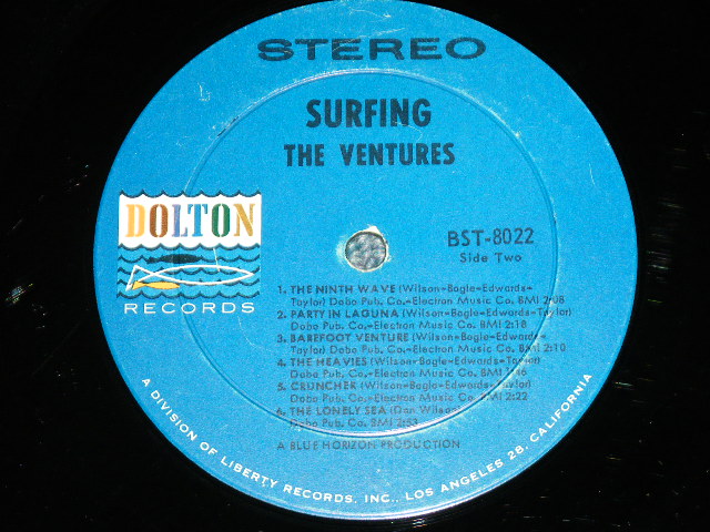 画像: THE VENTURES - SURFING (  '63 Version DARK BLUE with BLACK Print  Label : Matrix Number BST8022  1 SIDE1/  BST-8022 1 SIDE 2 :  Ex/Ex+ ) / 1963 US ORIGINAL  "BLUE with BLACK Print Label" STEREO Used  LP 
