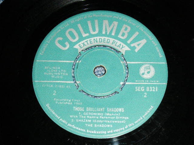 画像: The SHADOWS - THOSE BRILLIANT SHADOWS ( Ex+,Ex-/Ex+ ) / 1964 INDIA ORIGINAL "GREEN Label" Used 7" EP
