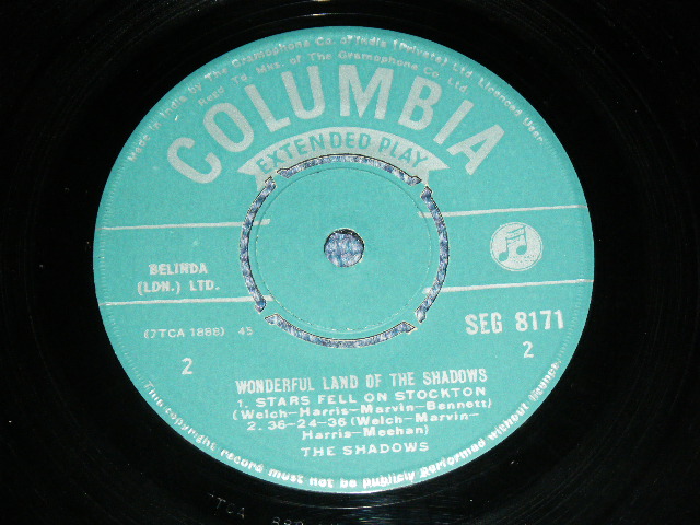 画像: The SHADOWS - WONDERFUL LAND OF THE SHADOWS ( Ex+,Ex/Ex++ ) / 1962 INDIA ORIGINAL "GREEN Label" Used 7" EP