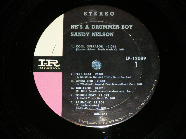 画像: SANDY NELSON -  HE'S A DRUMMER BOY ( BLACK with PINK & WHITE  label :  Ex+,VG++/Ex++ ) / 1964? US AMERICA RELEASE Version  STEREO Used  LP 