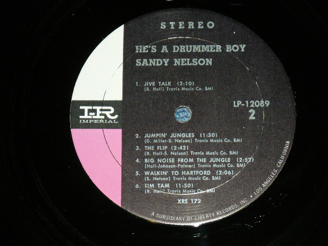 画像: SANDY NELSON -  HE'S A DRUMMER BOY ( BLACK with PINK & WHITE  label :  Ex+,VG++/Ex++ ) / 1964? US AMERICA RELEASE Version  STEREO Used  LP 