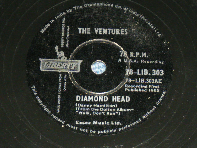画像1: THE VENTURES - DIAMOND HEAD / LONELY GIRL  / 1964 INDIA ORIGINAL Used 10" 78 rpm SP 