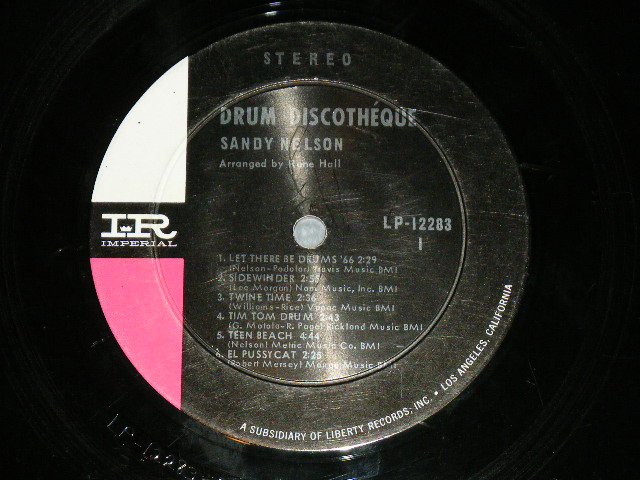 画像: SANDY NELSON -  DRUM DISCOTHEQUE  ( BLACK & PINK & WHITE label :  Ex/Ex- ) / 1965  US AMERICA  ORIGINAL  STEREO  Used  LP 
