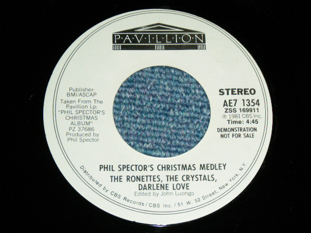 画像: THE RONETTES+THE CRYSTALS + DARLENE LOVE  - PHIL SPECTOR'S CHRISTMAS MEDLEY  ( PROMO Only Same Flip MONO:STEREO  : MINT-/MINT- ) / 1981 US AMERICA ORIGINAL Used 7" SINGLE 