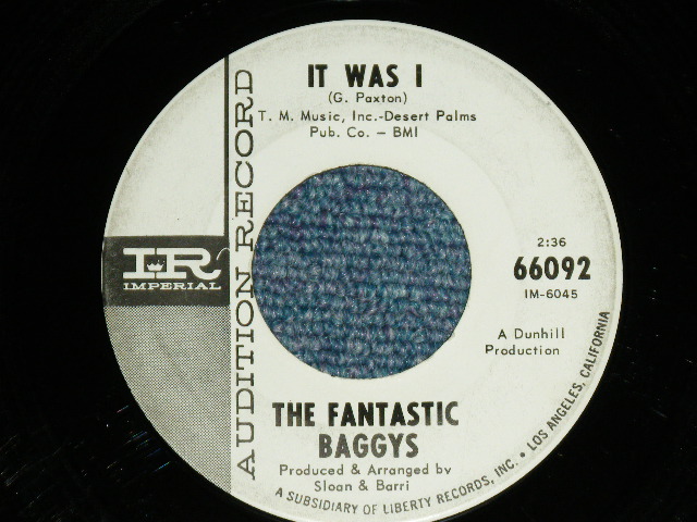 画像: THE FANTASTIC BAGGYS( P.F.SLOAN & STEVE BARRI ) - ALONE ON THE BEACH : IT WAS I  ( Ex++/Ex++ ) / 1965 US AMERICA ORIGINAL "WHITE LABEL PROMO" Used 7" Single