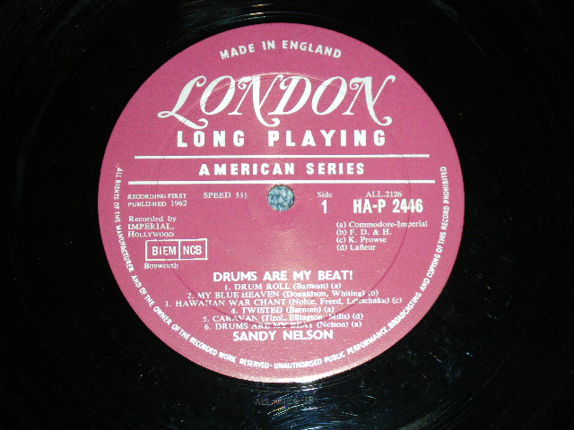 画像: SANDY NELSON -  DRUNS ARE MY BEAT!( UK 1st Press MAROON label : Ex++/Ex+++ )  / 1962 UK ENGLAND ORIGINAL MONO  Used  LP 