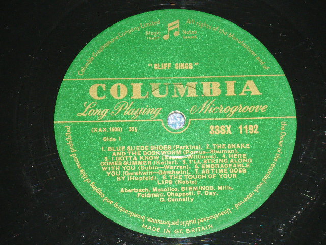 画像: CLIFF RICHARD & THE SHADOWS  - CLIFF SINGS  ( VG/Ex++ A-1:VG+++ )  / 1959  UK ENGLAND ORIGINAL 1st Press "GREEN With GOLD Text Label" Used  MONO LP 
