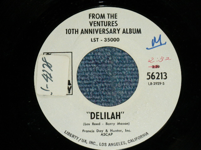 画像: THE VENTURES - DELILAH (Promo Only Same Flip : Mono-Stereo )  ( Ex++/Ex++ )  /1970 US AMERICA ORIGINAL "PROMO ONLY" Used 7" SINGLE 