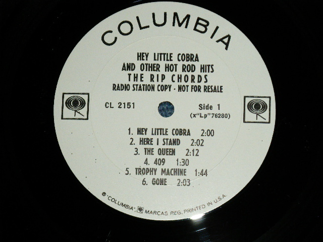 画像: THE RIP CHORDS - HEY LITTLE COBRA  ( Matrix # 1H/1D ; Ex+,Ex++/Ex+++ )   / 1964 US ORIGINAL "WHIET LABEL PROMO"  MONO Used  LP 