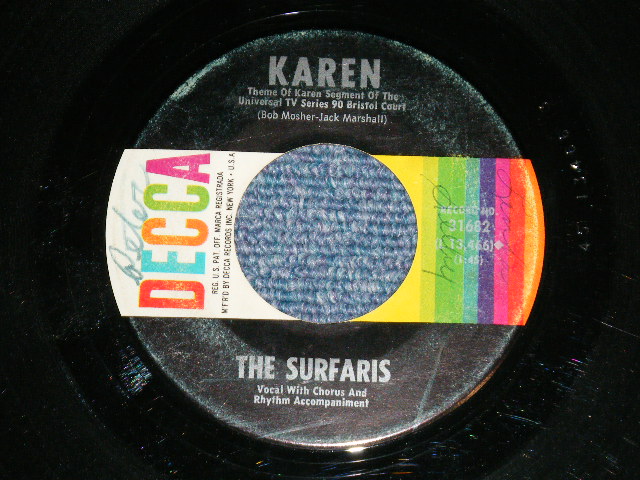 画像: The SURFARIS - HOT ROD HIGH / KAREN  ( Ex++/Ex+  ) / 1964 US AMERICA ORIGINAL Used 7" Single