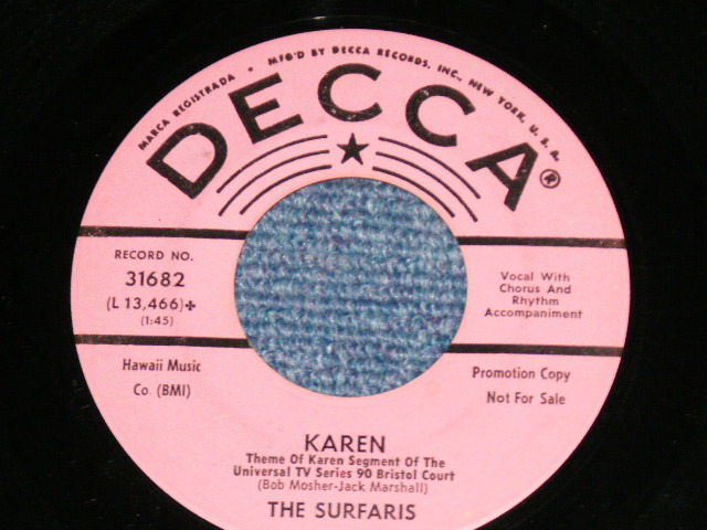 画像: The SURFARIS - HOT ROD HIGH / KAREN  ( Ex++/Ex+  ) / 1964 US AMERICA ORIGINAL "PINK LABEL PROMO" Used 7" Single