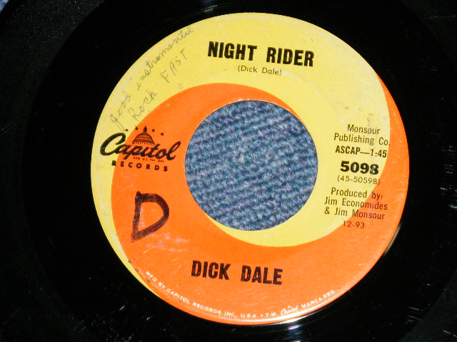 画像: DICK DALE -  THE WEDGE : NIGHT RIDER ( HOT ROD INST)  ( Ex-/Ex- ) / 1963 US AMERICA ORIGINAL Used 7" Single